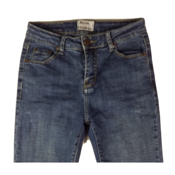 Acne Studios Blue Jeans Straight Leg Raw Hem Denim Stretch Size 38 / 6 - Picture 2 of 5